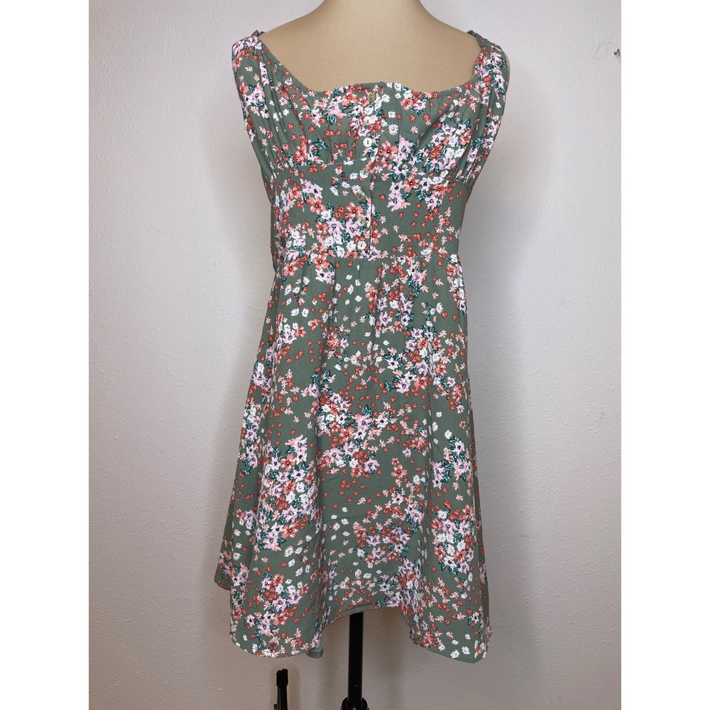 Nina Britton Women Dress Floral Smocked Back Ruffle Strap Size M Green